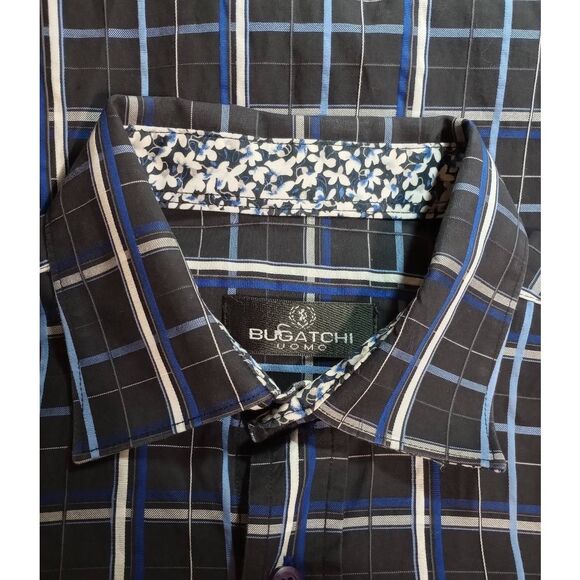 Bugatchi Shirt Men's Medium Black Blue Button Front‎ - Picture 6 of 10